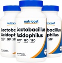 Nutricost Lactobacillus Acidophilus 10 Billion CFU, 120 Veggie Capsules - Probiótico (3 Botellas)