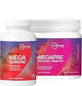 Microbiome Labs Bone Health Support Bundle - MegaQuinine Complete Vitamin K Supplement K1 & K2 MK-7 (60 Capsules) + MegaPrebiotic Powder (2.1oz)
