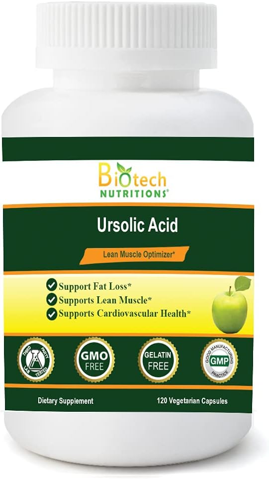Ácido ursólico 200 mg Gelatin Free Non-GMO Made in USA, 120 Conde