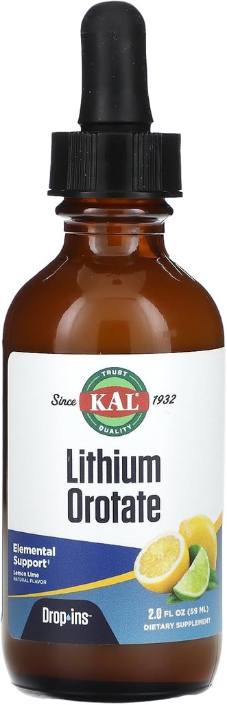 Lithium Orotate Drops, Lime de limón, 2 fl oz (59 ml), KAL