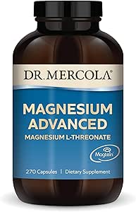 Dr. Mercola Magnesium Advanced - Apoya el Hueso, la Salud Cerebro Conjunta - Contribuye a un sueño más resentido - Sin gluten, libre de soja - 270 cápsulas (90 servidumbres)