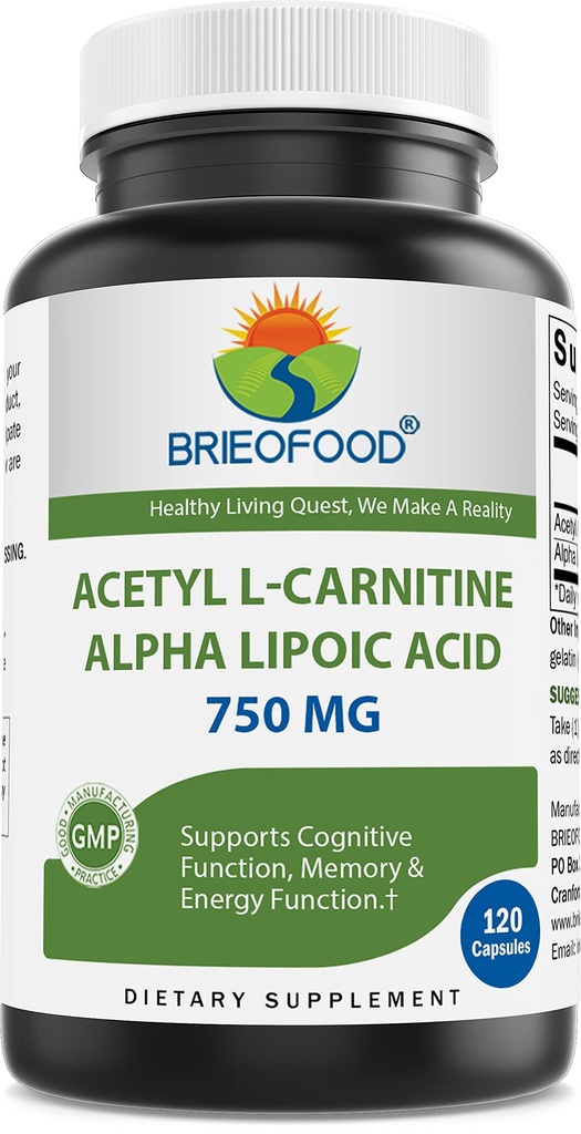 Brieofood Acetyl L-Carnitine Alpha Lipoic Acid (ALA ALC) 750 mg 120 cápsulas