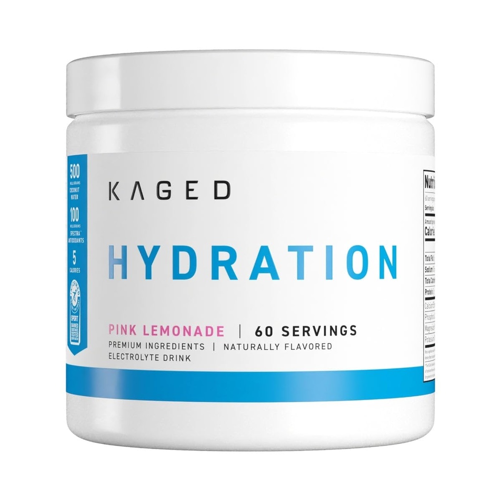 Kaged Electrolyte Hydration Powder Hydracharge Pink Lemonade Sports Drink for Men and Women Pre, Post, Intra Workout Supplement 60 Servings