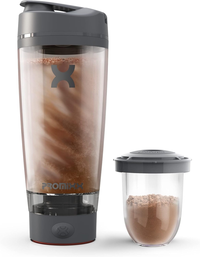 Promixx Pro Shaker Bottle ← Recargable, Potente para Smooth Protein Shakes ← incluye el almacenamiento de suplementos - BPA Gratis Silencio 20oz Cup (Graphite Gray)