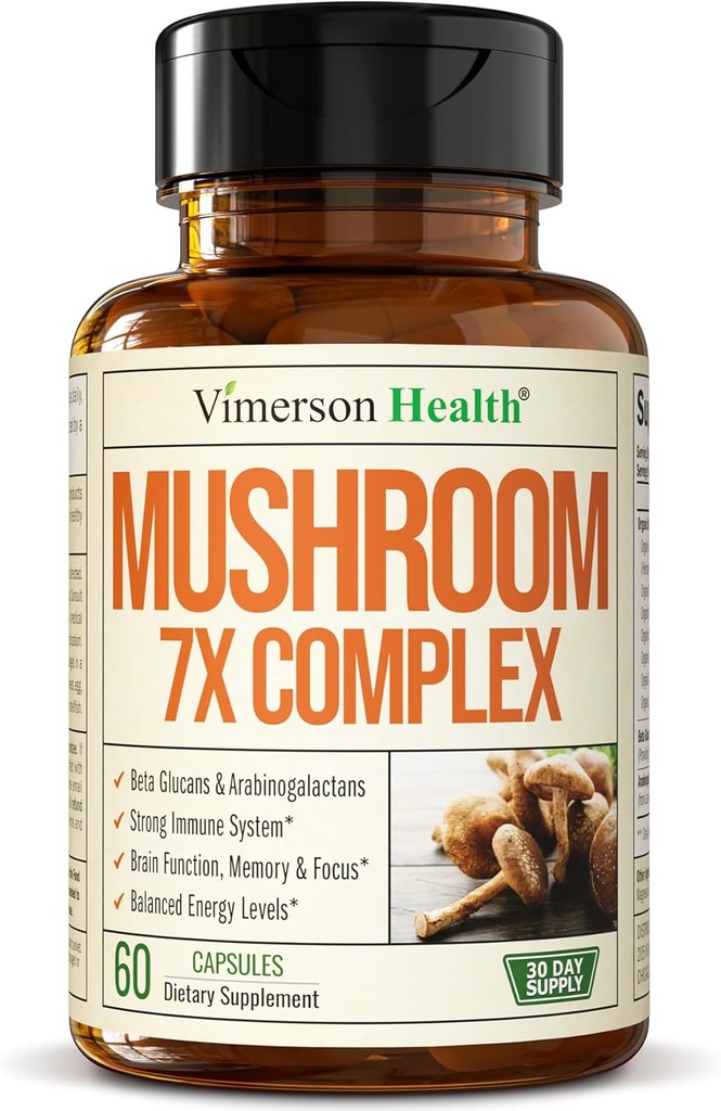 Potent Mushroom Complex with Turkey Tail, Lions Mane Extract, Shiitake Mushrooms, Reishi, Cordyceps, Maitake, Chaga &amp; Más – 7-in-1 Mushroom Supplement for Mental Clarity, Natural Energy & Focus