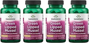 Swanson Green Lipped Mussel (Freeze-Dried) - New Zealand Joint Health & Mobility Supplement - Natural Formula May Support Heart Health & Digestive Function - (60 Capsules, 500 mg cada uno) (4 Pack)