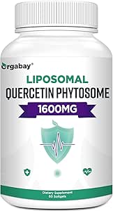 Orgabay Liposomal Quercetina Phytosome 1600 mg,Bromelain 200mg,Zinc 30mg,Vitamin C Turmeric 40 mg,Más alta absorción, Complejo de Quercetina, 60 Softgels