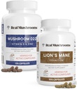 Real Mushrooms Vitamina D2, Zinc, Chaga, Reishi (120ct) y Mane de León (300ct) Bundle - Immunity and Cognitive Support, Chelated Zinc for Improved Absorption - Vegan, Gluten Free, Non-GMO