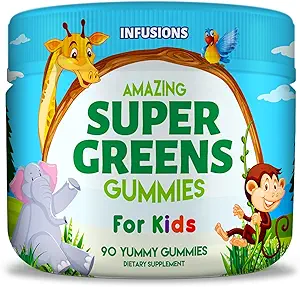 Infusiones Super Green Gummies para niños 90 cuenta Superfood Booster Soft y Delicious 8 potentes Blends Vegan Friendly Gluten Gratis