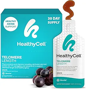 Telomere HealthyCell Longitud Suplemento - Anti-Aging Telomere Longitud de suplementos con fitonutrientes " Vitaminas para la salud celular - AC-11, Astragalus " Resveratrol - 30 Gel Packs, Grape Flavored