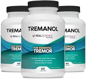 Tremanol Natural Aid Essential Tremor Relief Herbal Supplement for Neurological Support - Includes Vitamin B2 & B12, Passionflower & Skullcap for Hand Tremor Aids - Made in USA, 60 Caps (Pack of 3)