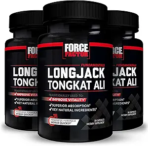 Factor de fuerza Longjack Tongkat Ali 500 mg para hombres, Longjack Tongkat Extracto para soportar la vitalidad masculina " Mejorar la unidad, cápsulas con BioPerine Black Pepper Extracto, 30 Cuenta (Pack of 3)