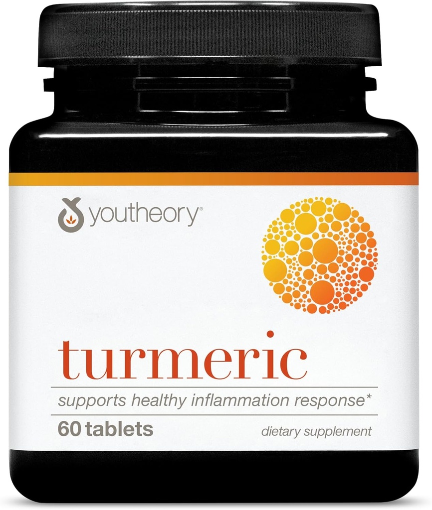 Youtheory Turmeric - 450 mg - with Black Pepper & Olive Leaf - Supports Joint & Brain Health* - Contiene Bioenhancers, Curcuminoids & Herbal Extracts - 60 Tablets (20-Day Supply)