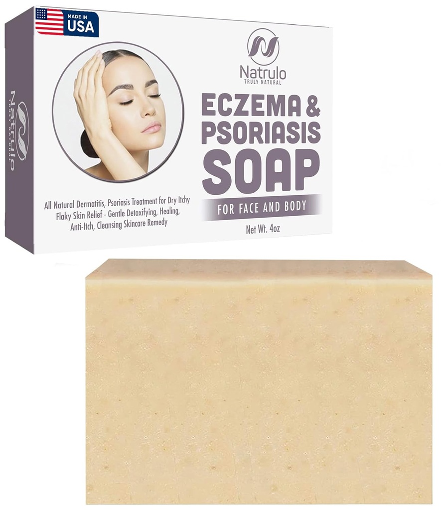 Eczema Soap Bar for Face and Body – All Natural Dermatitis, Psoriasis Treatment for Dry Itchy Flaky Skin Relief – Gentle Detoxifying, Healing, Anti-Itch, Cleaning Skincare Remedy – Eczema Soap Bar