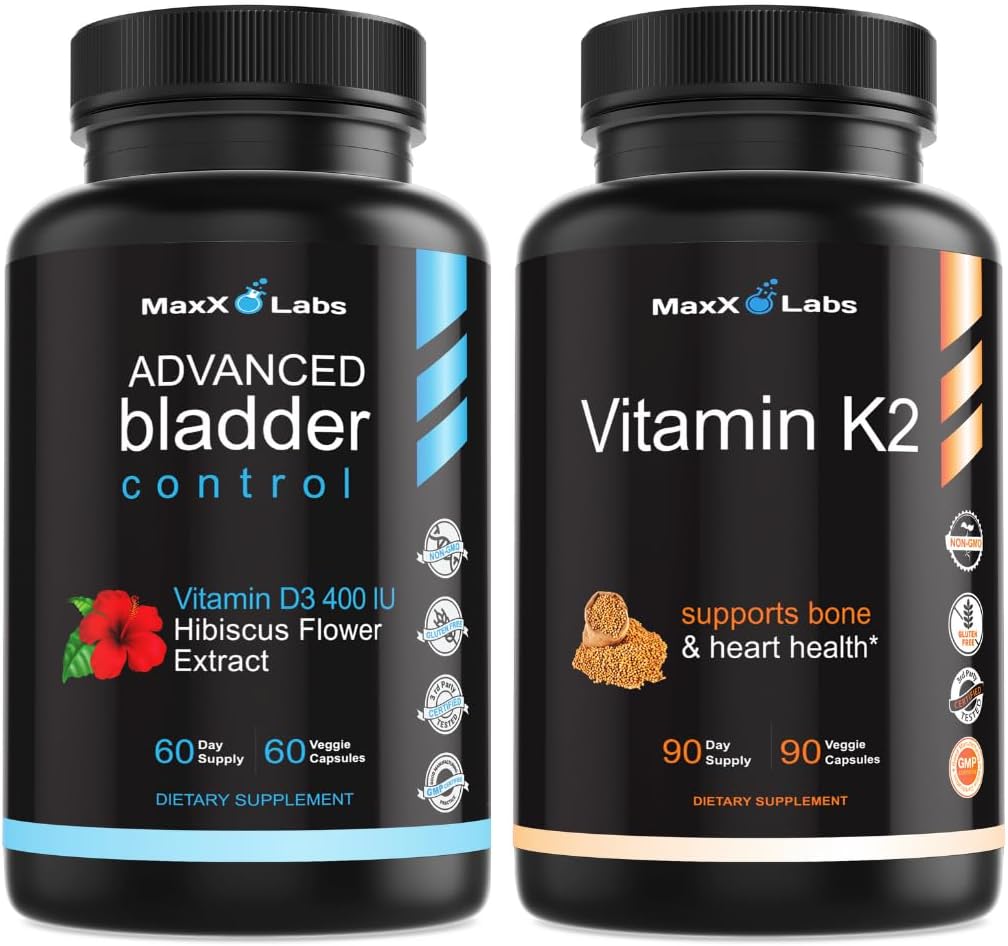 Suplemento de control avanzado de la vejiga para mujeres y hombres 60 cápsulas + suplemento de vitamina K2 - Vitamina Full Spectrum K2 MK7, MK4 " Calcio - 90 cápsulas
