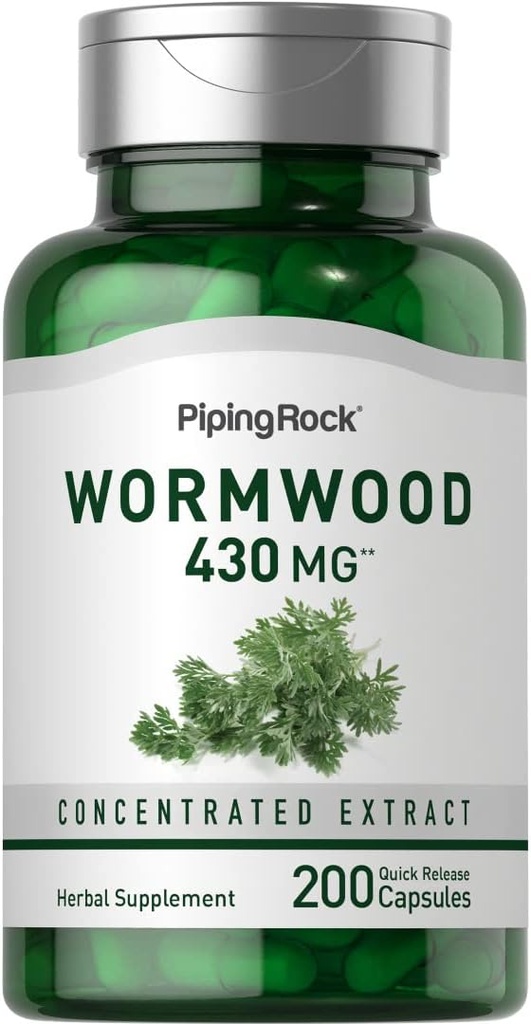 Piping Rock Wormwood Capsules 430mg  200 Count ← Concentrated Herbal Extract Silencio Artemisininin Supplement ← Non-GMO, Gluten Free