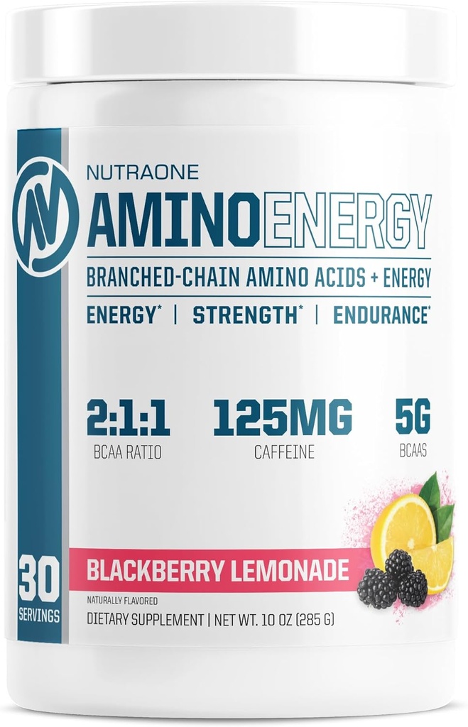 NutraOne Amino Energy BCAA Powder Pre-Workout Suplemento con Caffeine Branched Chain Amino Acids to Help Fuel and Recover* (Berry Lemonade - 30 Servings)