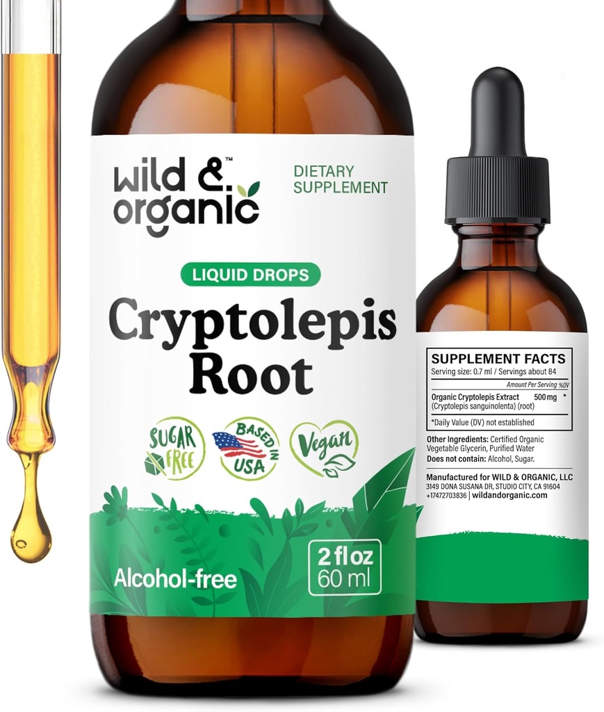 Wild & Organic Cryptolepis Sanguinolenta Tincture - Detox &amp; Immune Support Supplement - 1-Month Supply - Cryptolepis Extract Liquid Drops - Vegan, Sugar &amp; Alcohol-Free - 2 fl oz