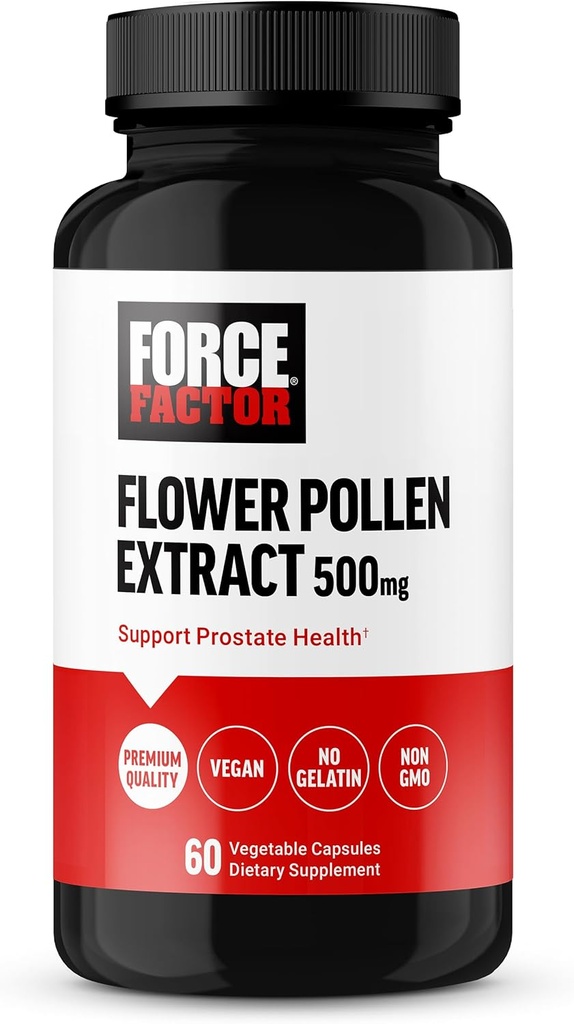 FORCE FACTOR Flower Pollen Prostate Support Supplement for Men’s Health, Prostate Health Supplement, 500mg Flower Pollen Capsules, Vegan, No Gelatin, Non-GMO, 60 cápsulas