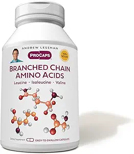 ANDREW LESSMAN Branched Chain Amino Amino Acids 180 Capsules - Fórmula BCAA esencial pura y libre Fórmula: Leucine, Isoleucine y Valine. Hipoalergénico. Cápsulas fáciles de cambiar. Sin aditivos.
