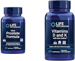 Life Extension Ultra Prostate Formula, Saw Palmetto for Men, pygeum, sting Nettle & Vitamins D y K con Sea-Iodine, Vitamina D3, Vitamina K1 y K2, Iodine