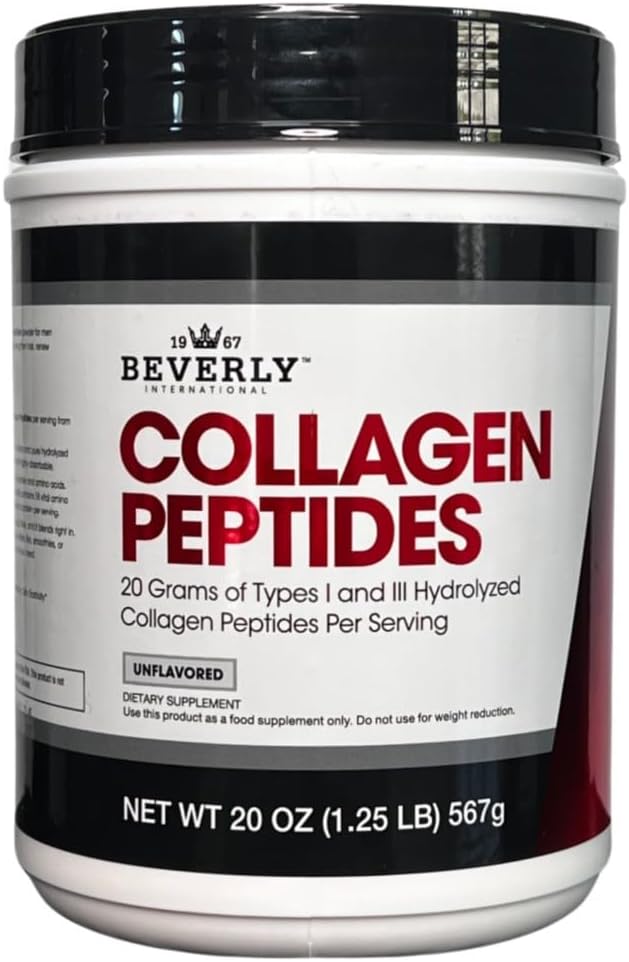 Beverly International Collagen Peptides Protein Powder. Aspecto juvenil: Esquía, cabello, uñas, huesos y salud conjunta. Fácil de usar, altamente absorbible. 18 Gramos de Proteína, Desarrollado 20 oz.