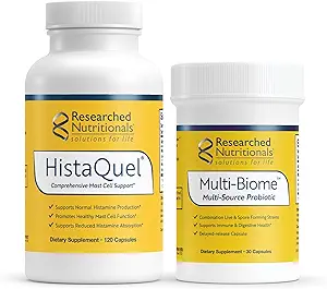 Investigación Nutricional Mast Cell Support Duo - HistaQuel to Supports Normal Histamine Production (120 Capsules) & Multi-Biome Multi Strain Probiotic for Immune & Histamine Support (30 Capsules)