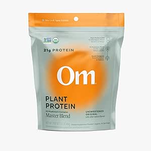 OM MUSHROOM SUPERFOOD Master Blend Plant-Based Protein Powder (Tasa sellable (16 Servings), Proteína Desarrollada)