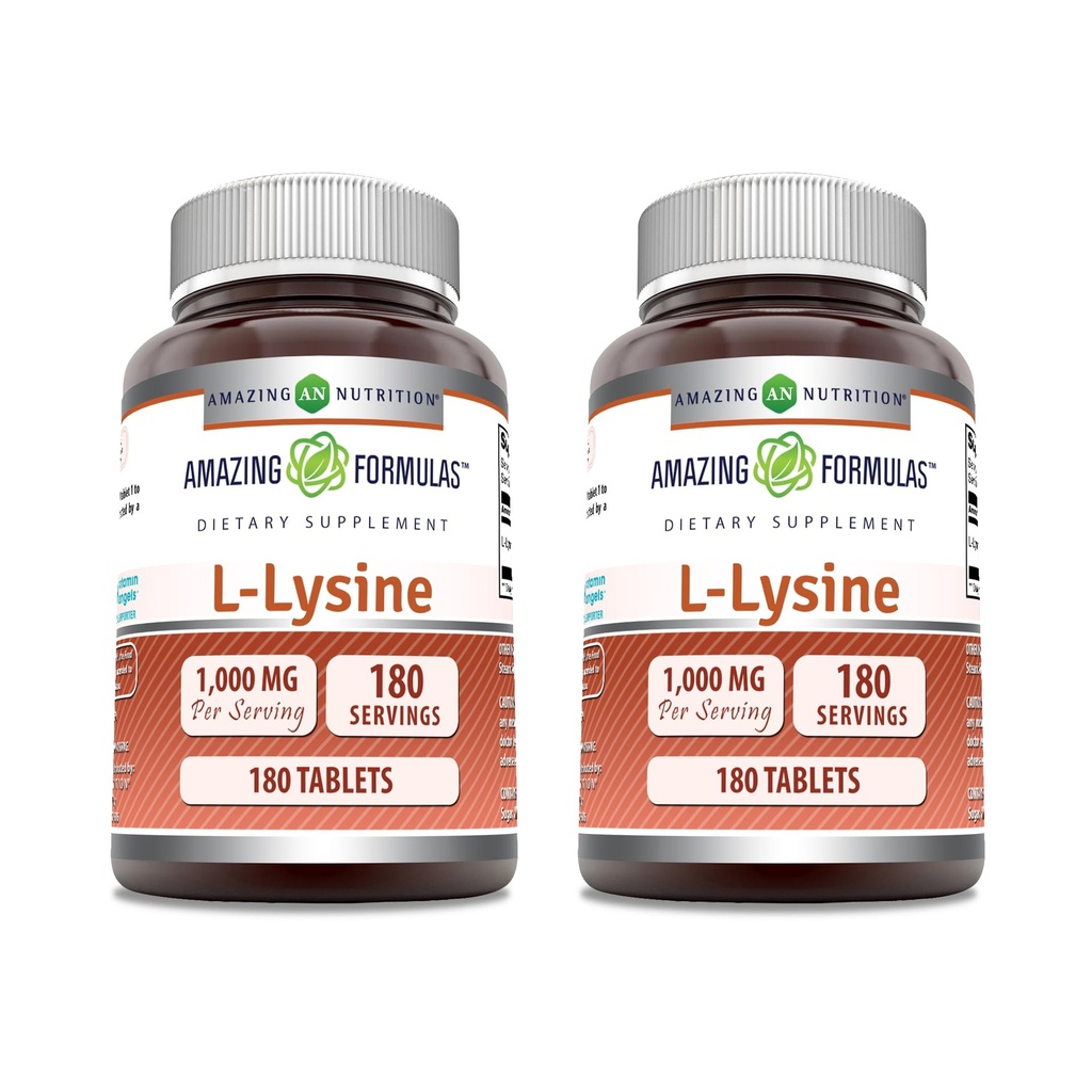 Amazing Formulas L-Lysine 1000mg Amino Acid Tablets Supplement | Non-GMO | Gluten Free | Made in USA (180 | 2 Pack)