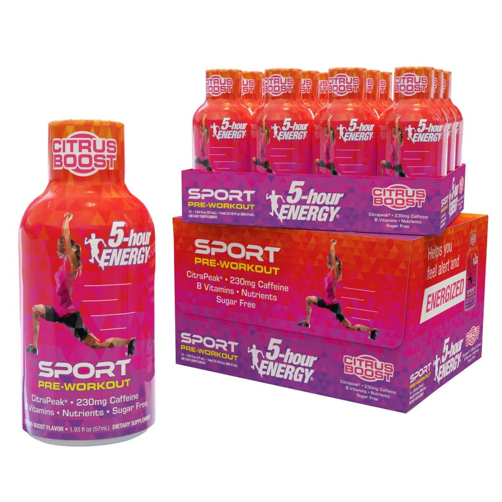 5-Hour Energy Extra Strength Sport Shots with Citrapeak, Citrus Boost Flavor, Pre-Workout 24 Count (1.93 fl oz)