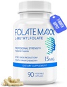 FolateMaxx L-Methylfolate 15mg 90 Capsules Ø Professional Active Methyl Folate 5-MTHF Supplement TEN Methylated Folate for Women &amp; Men ← Non-GMO, Gluten Free (3 Months Supply)