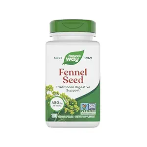 Nature's Way Fennel Seed, Traditional Digestive Support*, 480 mg per Serving, Gluten Free & Vegan, Non-GMO Project Verified, 100 Capsules (Packaging May Vary)