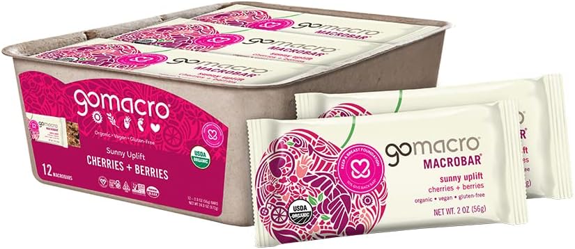 GoMacro MacroBar Barras ecológicas Vegan Snack - Cerezas + Berries (2.0 Bares de onda, 12 Cuenta)