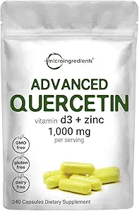 Quercetina Suplementos con Zinc &amp; Vitamina D3, 1.000 mg por ser, 240 cápsulas Ø 3 en 1 – Quercetina 1000mg, Zinc Picolinate 50mg, &amp; Vitamina D 5,000iu ← Immune Support ← Non-GMO