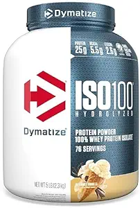 Dymatize ISO 100 Whey Protein Powder con 25g de Hidrolyzed 100% Whey Isolate, Vanilla 5 libras, el paquete puede variar