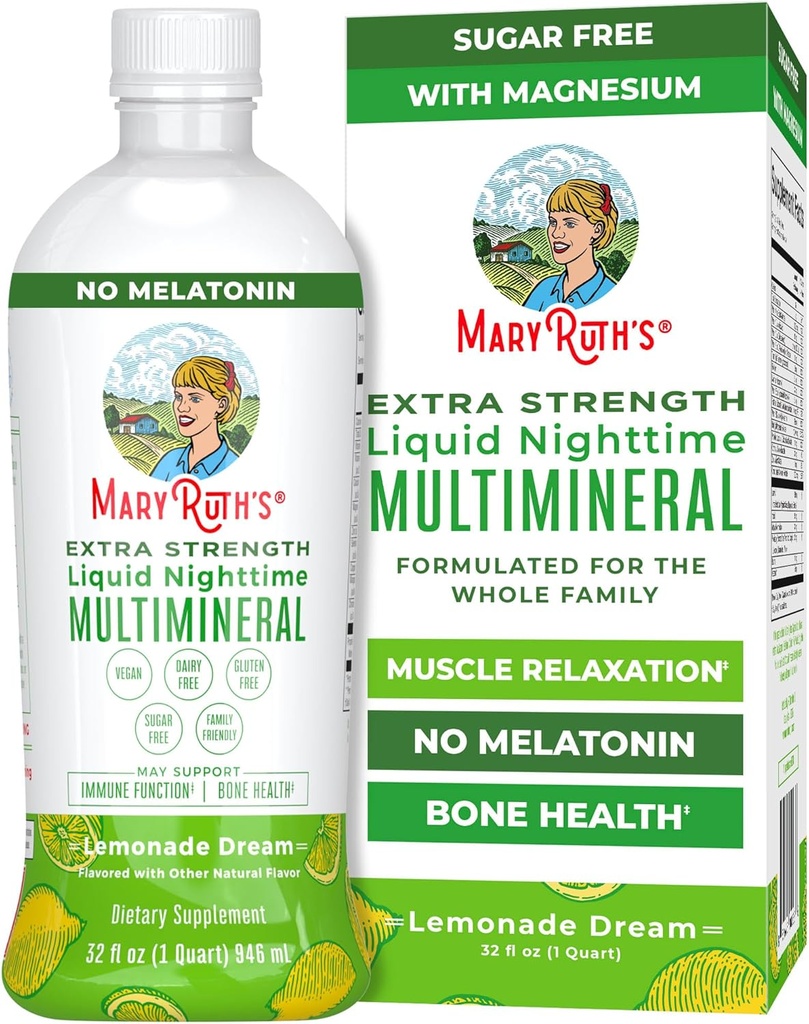 MaryRuth Organics Extra Strength Nighttime Liquid Multimineral TENIDO Sugar Gratis TEN calma Magnesium Citrate TEN NO Melatonin ANTE Calcium Magnesium Zinc ← Muscle Relaxation ← Lemonade Flavor TEN Vegan Silencio 32