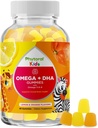 Niños Omega DHA Gummies - ácidos grasos Omega 3 6 9 con vitamina C para cerebro, inmunidad " Visión - DHA nutricional para niños para el sistema nervioso saludable " Apoyo en foco - Fish Free " Vegan - 60 Chews