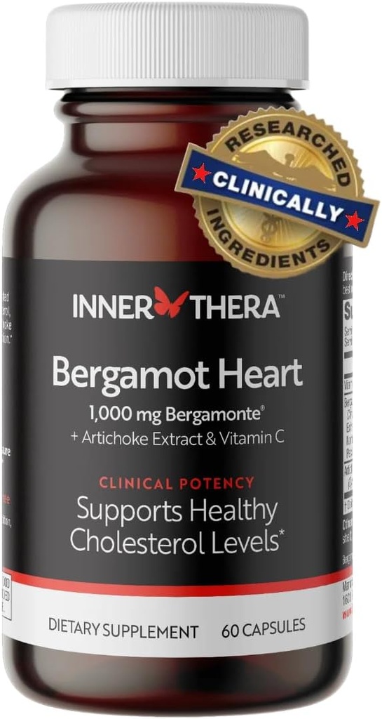Bergamot Heart -1000mg Certified Citrus Bergamot - Extra Strength Polyphenols - Cardiologist Developed & Clinically Proven - Bergamot Supplement for High Cholesterol & Heart Health
