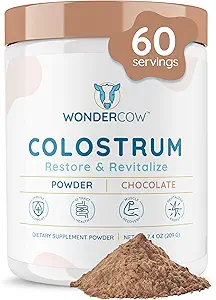 WONDERCOW Colostrum Supplement Powder for Gut Health, Immune Support, Muscle Recovery & Wellness ← Natural IgG Pure Whole Bovine Colostrum Superfood, Chocolate, 60 Servings