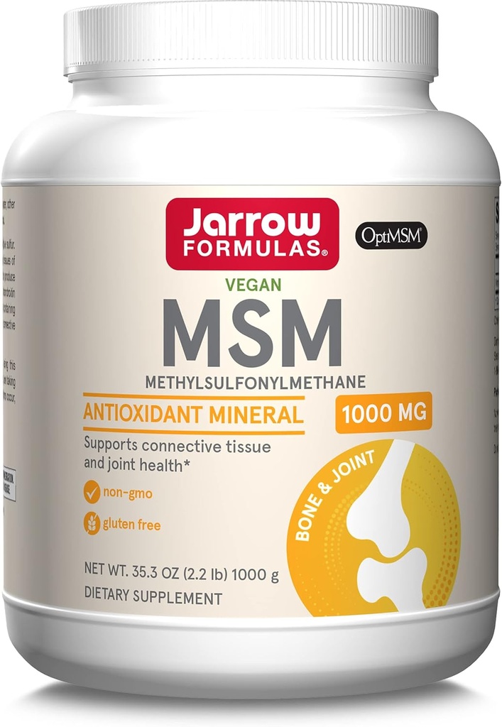 Jarrow Formulas® MSM Powder, Methylsulfonylmethane, 1,000mg, Antioxidant Mineral, Joint Health Supplement and Skin Support, 2.2 lbs, Aprox. 1000 Servicios