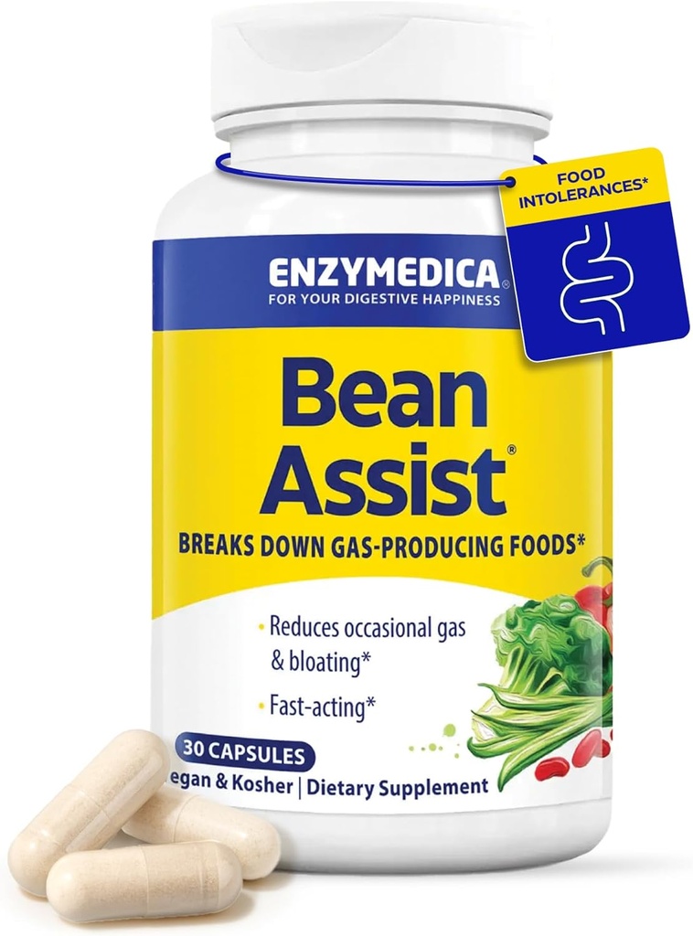 Enzymedica, BeanAssist, Alpha Galactosidase Enzyme for Digestive Support, Reduce el gas ocasional " Bloating from Beans, Broccoli " Legumes, Digestive Enzymes for Women " Men, 30 Count