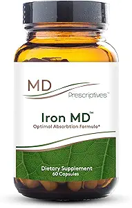 MD Prescriptives Iron MD Capsules - Suplemento diario de hierro para hombres con vitamina C, vitamina B12 &amp; ácido fólico - Absorción óptima Fórmula - 60 cápsulas de veg