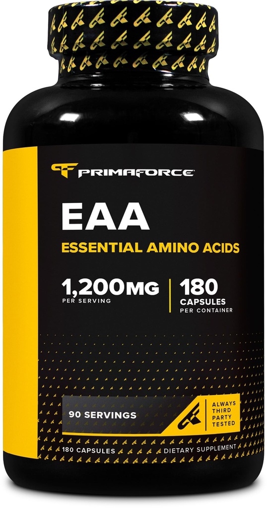 Primaforce EAA Capsules 1200mg, 180 Capsules, 90 Servimientos - Aminoácidos esenciales - No GMO, Gluten Gratis &amp; Vegitarian Friendly
