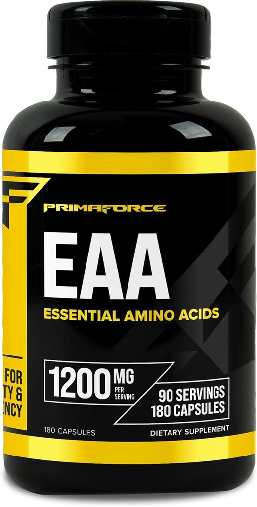 Primaforce EAA Capsules 1200mg, 180 Capsules, 90 Servings - Essential Amino Acids - Non-GMO, Gluten Free & Vegitarian Friendly