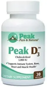 Peak Pure " Natural Peak D3 - Calciferol Vitamina D3 5,000 UI - Soporte Inmunitario - Apoyo a la salud del corazón - Energía Inútil - Vitamina diaria para adultos