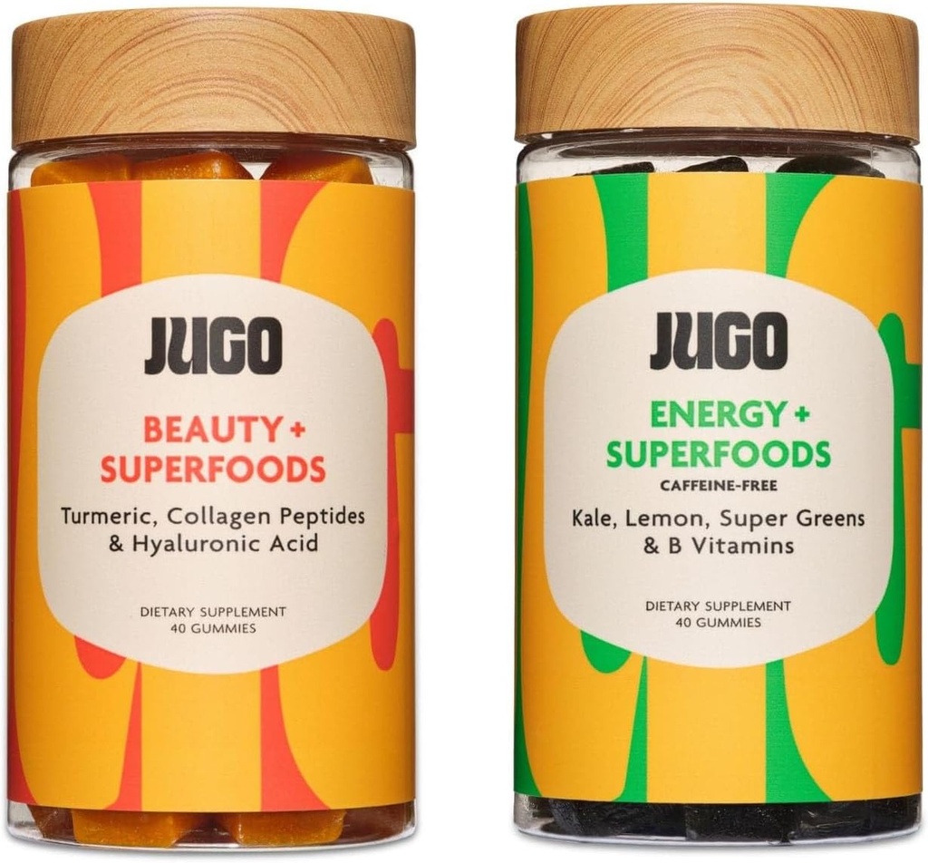 JUGO Beauty + Energy Gummies Bundle – Collagen, Biotin & Vitamina B12 – Soporta el cabello, la piel, las uñas y la energía natural – sin plantas