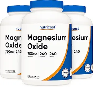Nutricost Magnesium Oxide 750mg, 240 cápsulas (3 botellas)