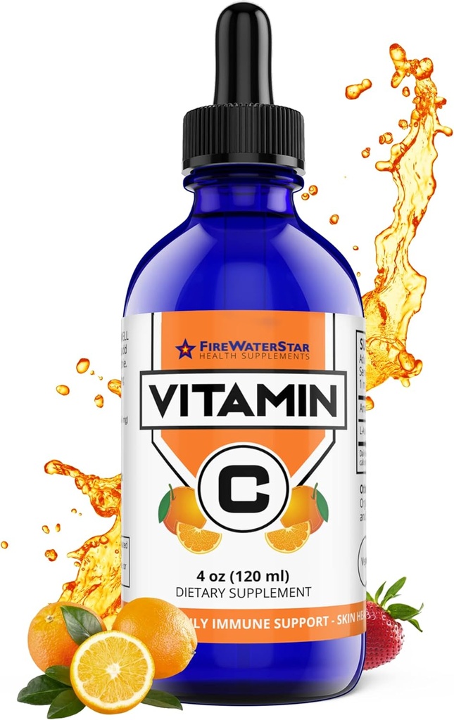 Suplemento de vitamina C líquido FWS para adultos y niños, orgánico, no GMO, Vegan, gotas C fáciles de VIT, ácido ascórbico, suministro de 4 meses, soporta sistema inmunológico y salud de la piel, vitamina esencial, 4 oz