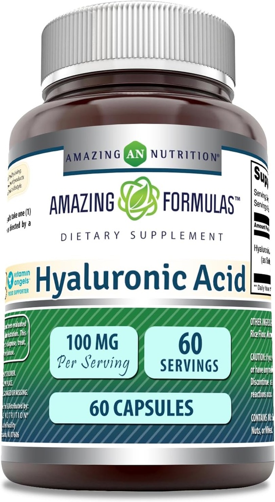 Amazing Formulas Hyaluronic Acid 100 Mg Suplemento Silencio Capsules ← Non-GMO TEN Gluten-Free TEN Made in USA (1 Pack, 60 Cuenta)