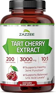 Zazzee Tart Cherry 10:1 Extracto, 3000 mg Strength, 200 cápsulas Vegan, 6+ Month Supply, Certified Kosher, Concentrated and Standardized 10X Extract, 100% Vegetarian, All-Natural, Gluten Free, Non-GMO